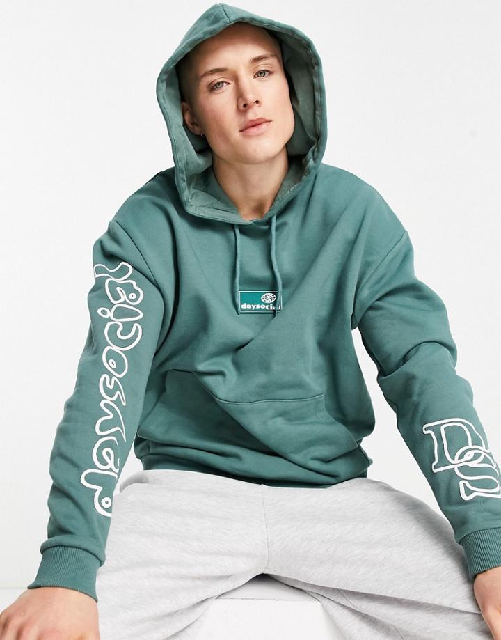 Asos Daysocial Set Oversized Hoodie With Multi-placement Prints-blues