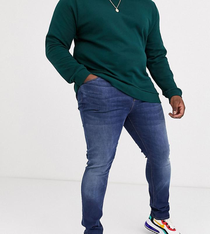 Asos Design Plus Super Skinny Jeans In Dark Wash-blue