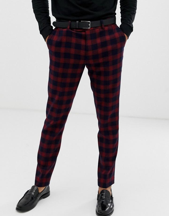 Asos Design Skinny Suit Pants In Check Waffle Texture - Navy