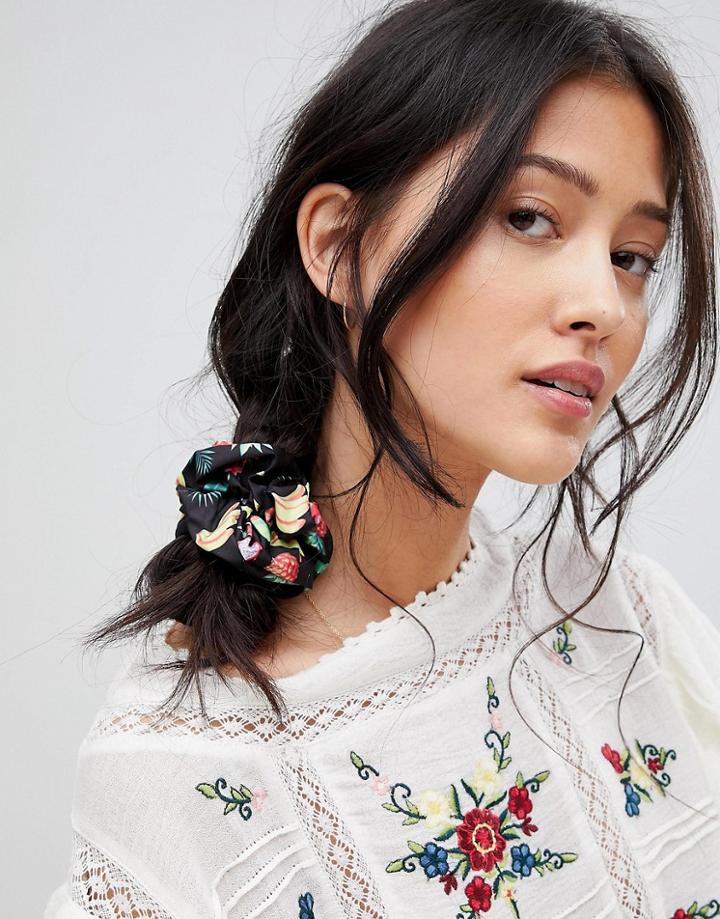 Asos Design Scrunchie Hair Tie In Summerfruits Print - Multi