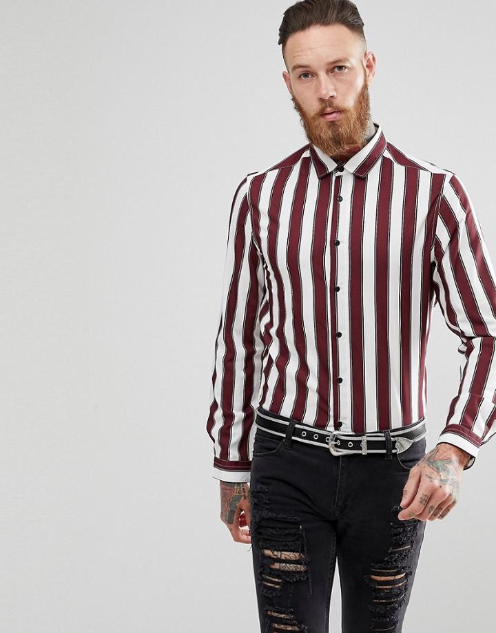 Asos Regular Fit Stripe Shirt - Red
