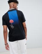 Asos Design Relaxed T-shirt With Checked Collar And Abstract Presence Unknown Print - Black