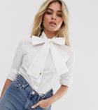 Unique21 Pussy Bow Blouse With Deep Cuffs-white