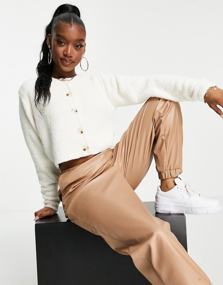 Missguided Set Recycled Popcorn Knit Crop Cardigan In White