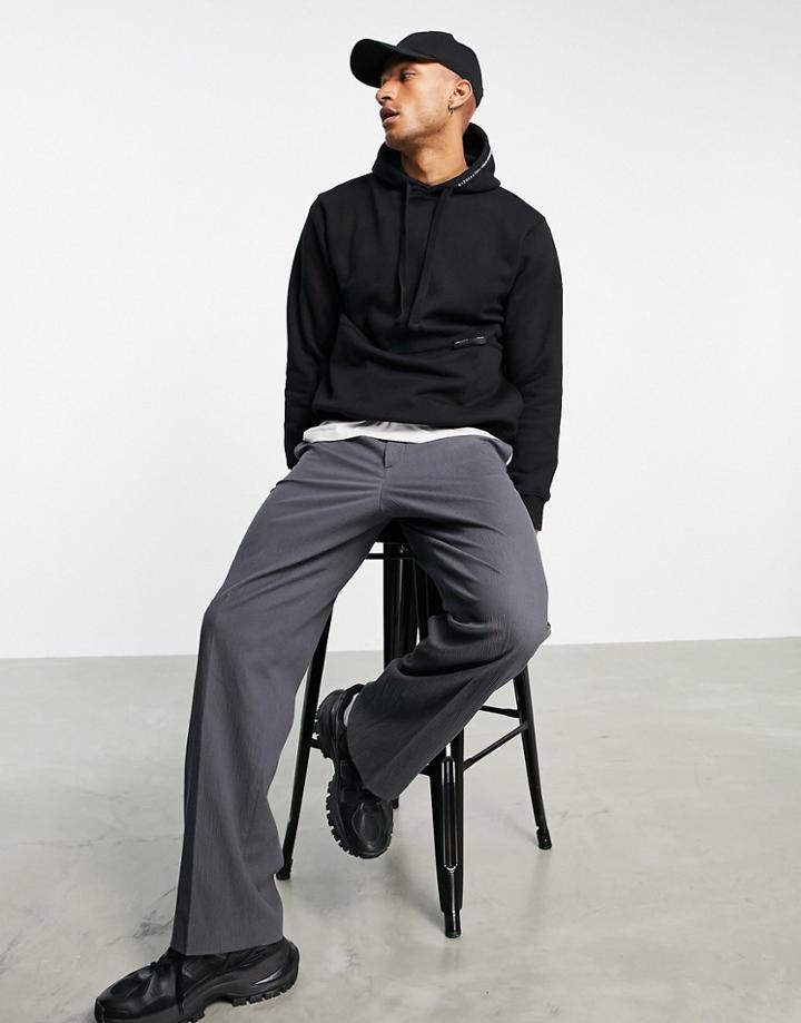 Pull & Bear Hoodie With Label Detail In Black