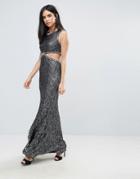 Forever Unique Maxi Dress With Side Cut Out - Gray