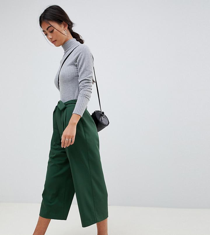 Asos Design Petite Mix & Match Culottes With Tie Waist - Green