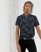 Asos Design Polo With All Over Print And Piping At Collar - Black