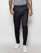 Asos Smart Trousers With Pleats And Side Zip In Navy - Navy