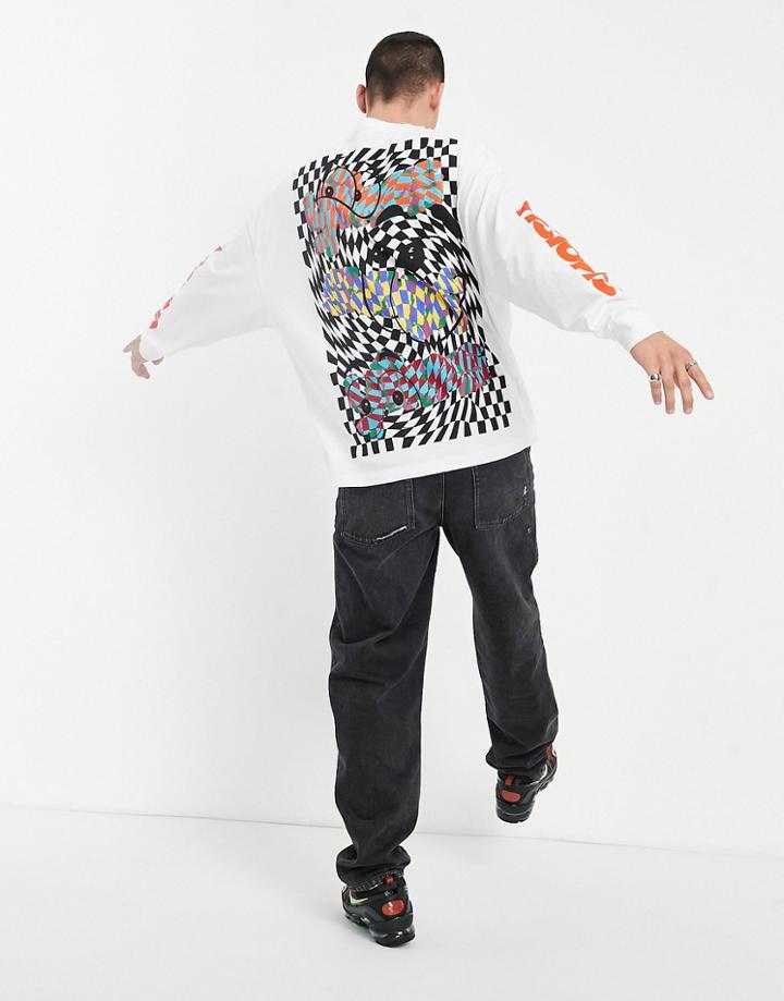 Asos Design Oversized Long Sleeve T-shirt In White With Back & Sleeve Print