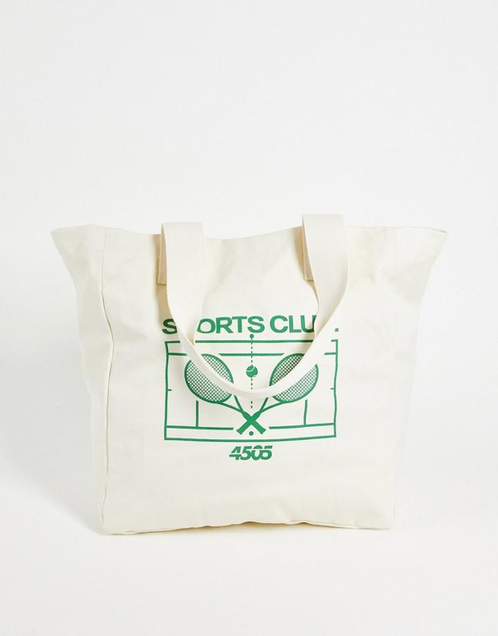 Asos 4505 Canvas Tote Bag With Tennis Graphic-white