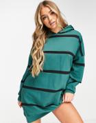 Asos Design Mini Sweatshirt Hoodie Dress In Khaki And Black Stripe-green