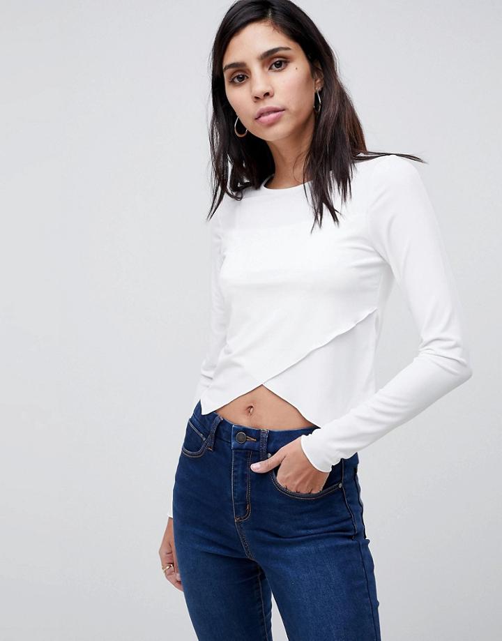 Asos Design Top With Wrap Hem Detail - Cream