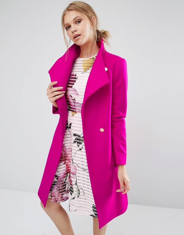 Ted Baker Aurore Long Wrap Collar Coat In Pink - Pink