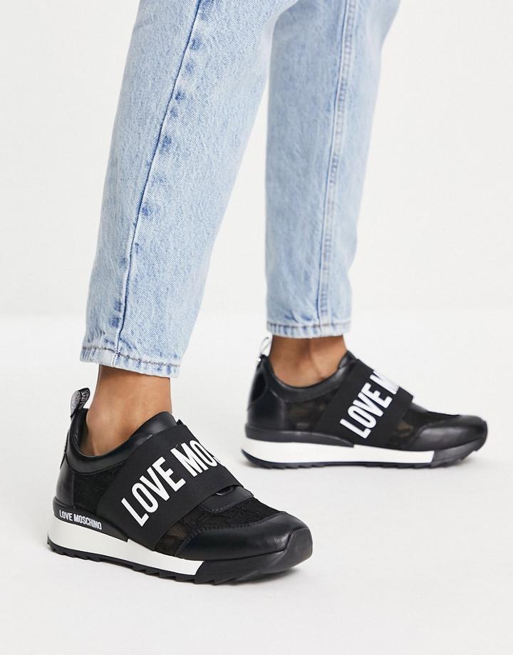 Love Moschino Lace And Logo Detail Sneakers In Black