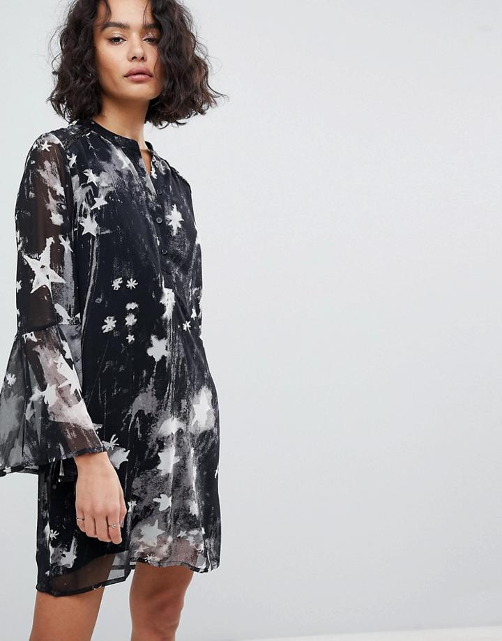 Religion V Neck Dress In Star Print - Black