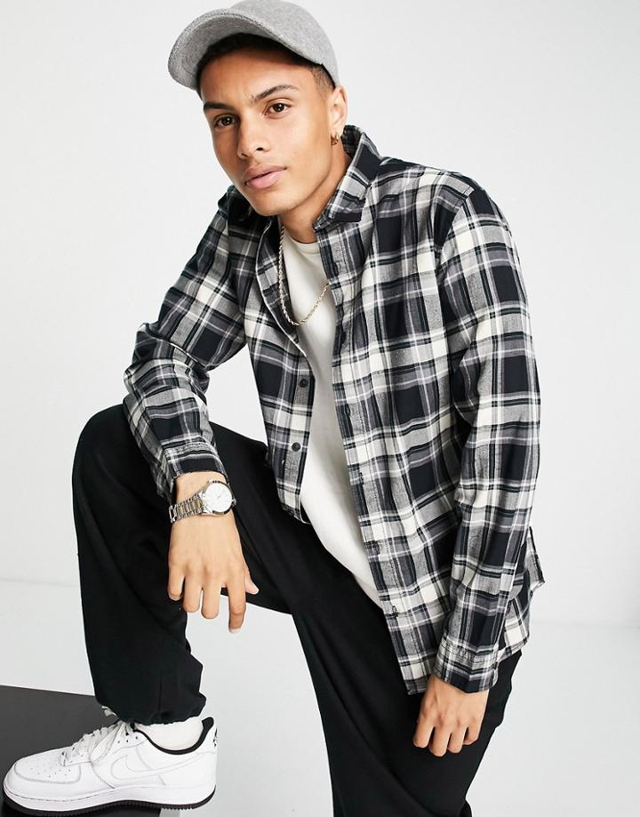 Selected Homme Cotton Check Shirt In Black & White - Multi