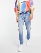 Asos Design Cotton Blend Classic Rigid Jeans In Mid Wash Blue - Mblue-blues
