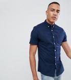 Asos Design Tall Casual Stretch Regular Fit Oxford Shirt In Navy - Navy