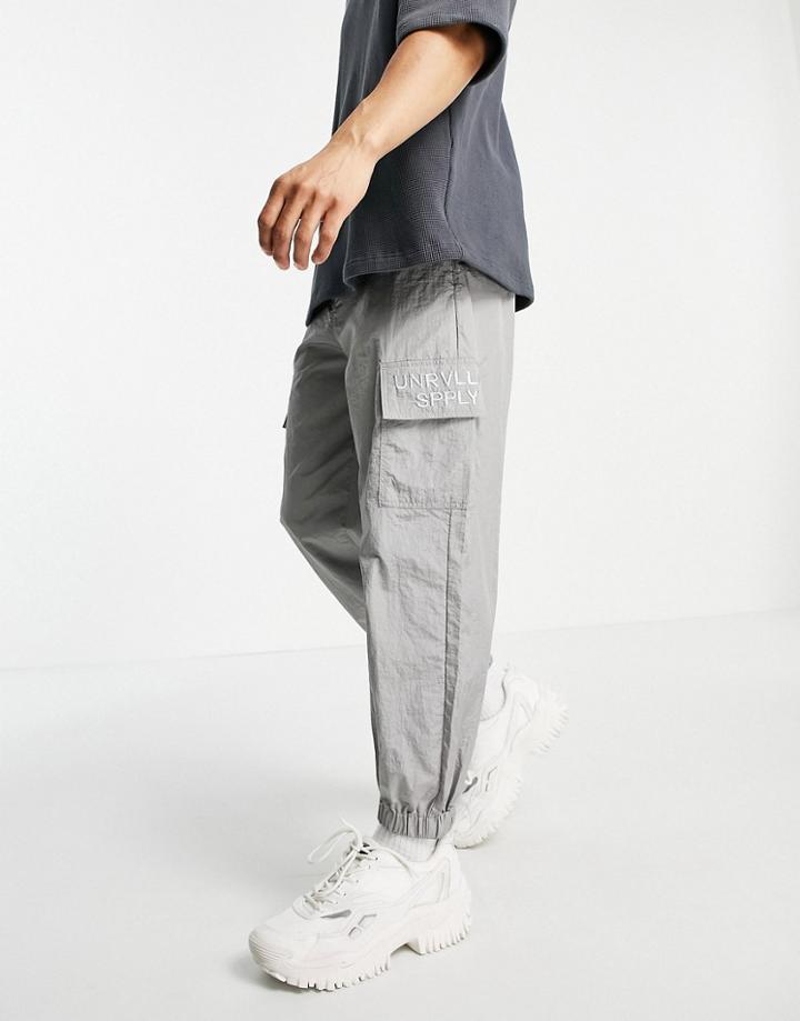 Asos Unrvlld Spply Oversized Tapered Cargo Sweatpants In Nylon-grey