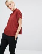 Monki High Neck Knitted T-shirt - Red