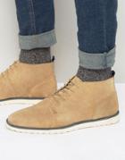 Asos Lace Up Boots In Stone Suede With White Wedge Sole - Stone