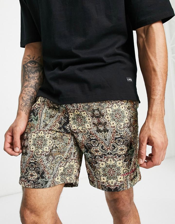 River Island Tapestry Pull On Shorts In Black