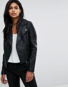 Oasis Leather Look Biker Jacket - Black