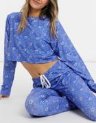 Loungeable Blue Star Cropped Long Sleeve Top With Leggings-blues