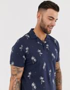 Jack & Jones Originals Printed Polo With Revere Collar In Navy - Navy