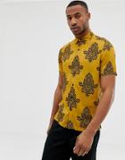 Asos Design Regular Fit Shirt In Mustard Paisley Print - Yellow