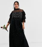 Maya Plus Bridesmaid Delicate Sequin Tulle Maxi Dress In Black