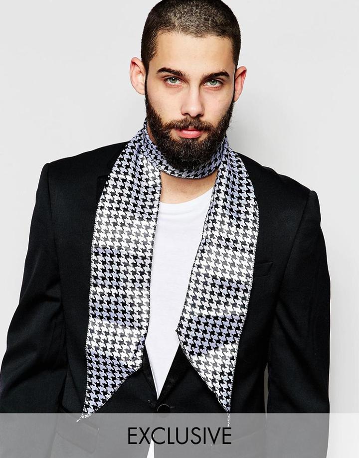Reclaimed Vintage Houndtooth Skinny Scarf - Black