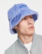Asos Design Bucket Hat In Blue And Purple Fur With Rubber Patch-multi