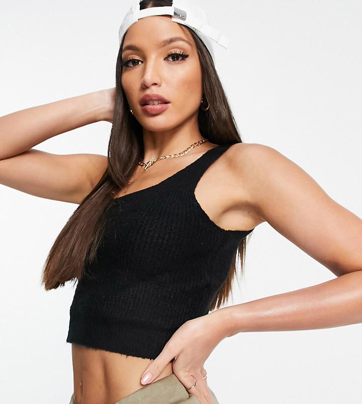 Threadbare Tall Cora Fluffy Knit Crop Top In Black