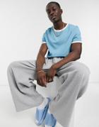 Asos Design T-shirt With Ringer In Blue-blues