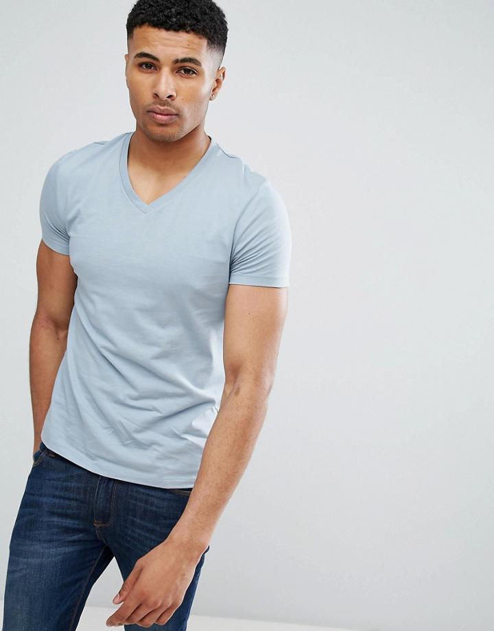 Asos T-shirt With V Neck - Blue