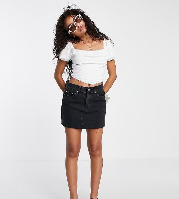 Asos Design Petite Mid Rise 'original' Denim Mini Skirt In Washed Black
