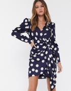 River Island Mini Dress With Ruched Detail In Navy Polka Dot