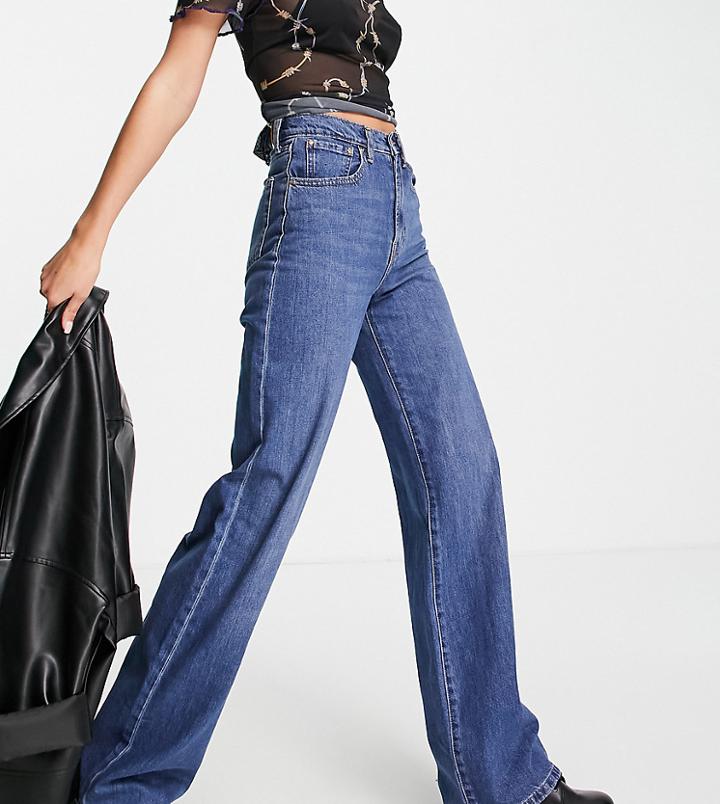 Only Tall Hope High Waisted Wide Leg Jeans In Medium Blue-blues