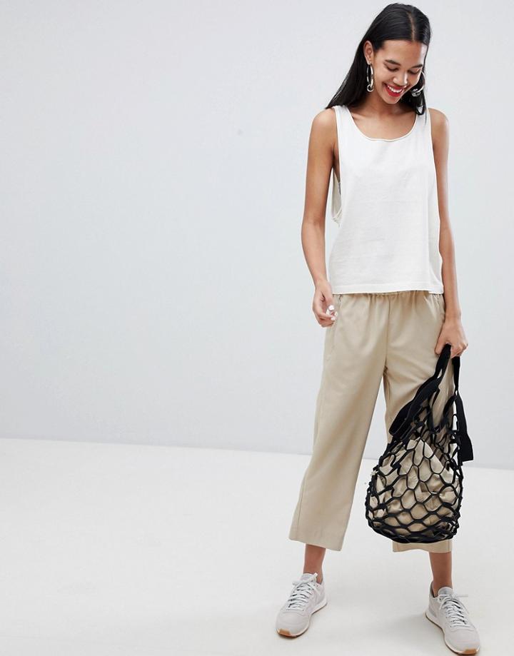 Weekday Cropped Woven Wide Leg Pants - Beige