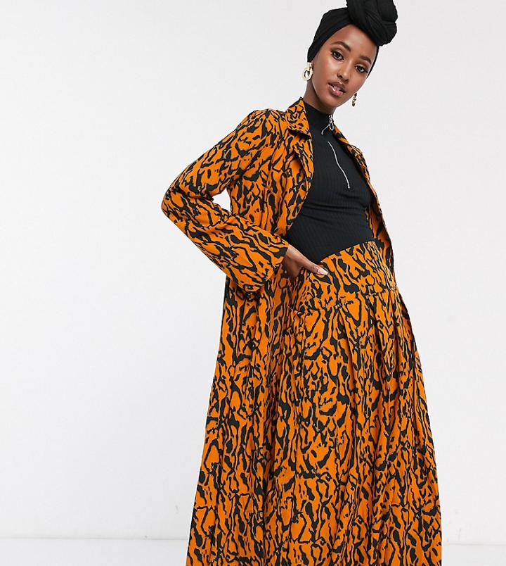 Verona Maxi Duster Jacket In Abstract Print-orange