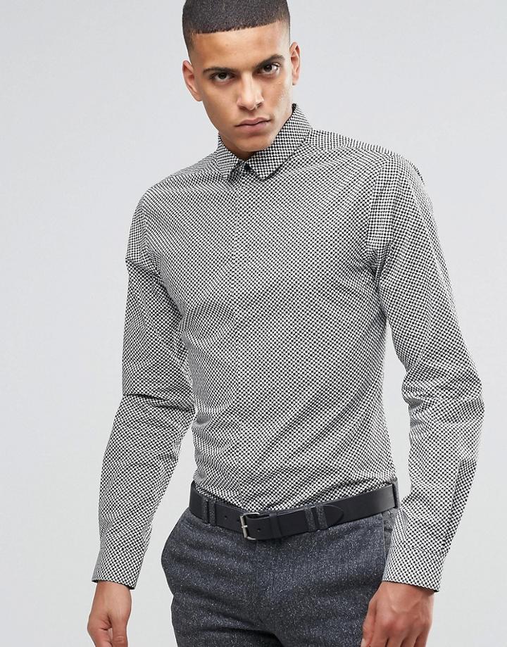 Noak Skinny Smart Shirt In Ditsy Floral Print - Black