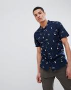 Only & Sons Printed Short Sleeve Shirt With Revere Collar - Navy
