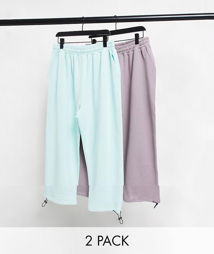 Asos Design 2 Pack Super Oversized Sweatpants With Toggle Bottom In Blue/purple-multi