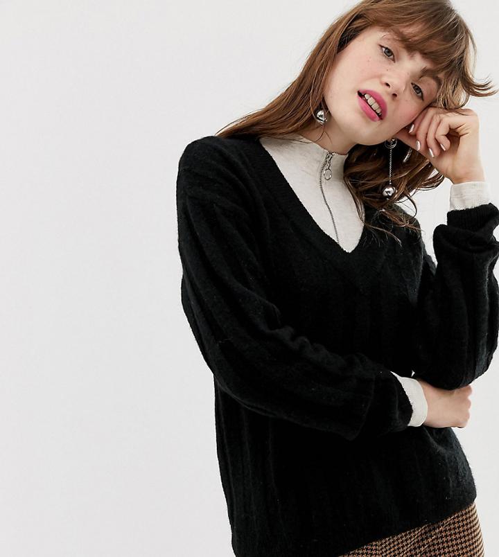 Monki V-neck Ribbed Sweater In Black - Black