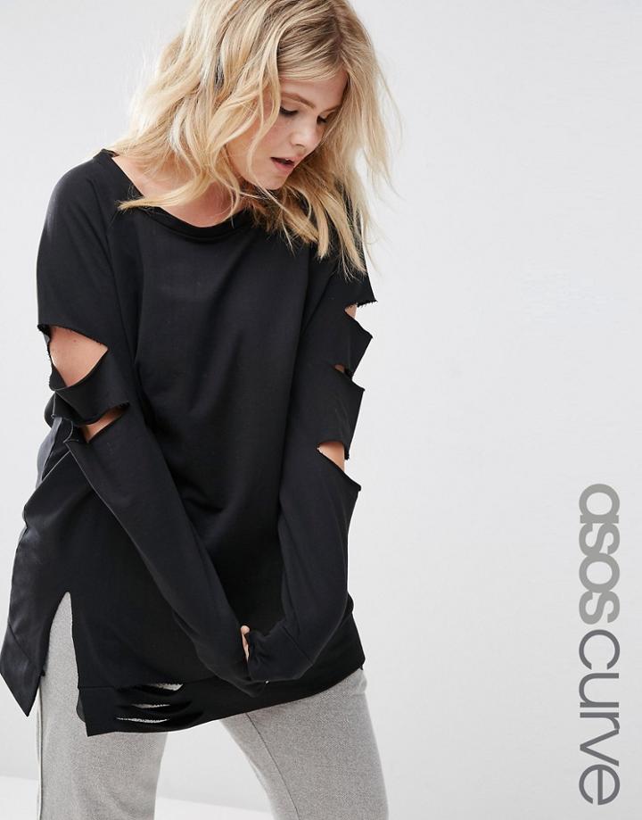 Asos Curve Lounge Longline Sweat With Split Rips - Black