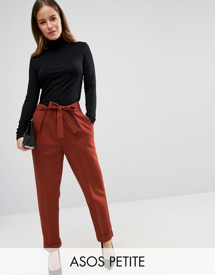 Asos Petite Woven Peg Pants With Obi Tie - Brown