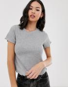 Asos Design Fitted T-shirt In Waffle With Cap Sleeve-gray