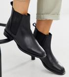 Asos Design Wide Fit April Leather Chelsea Boots In Black